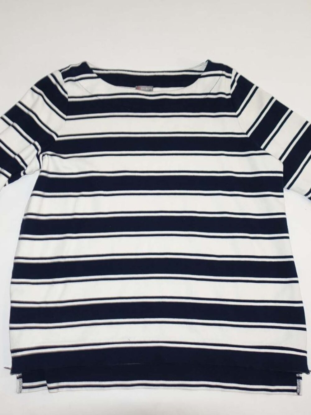 Talbots Women's Boat Neck Sweater Shirt Size 1X Navy Blue White 100% Cotton